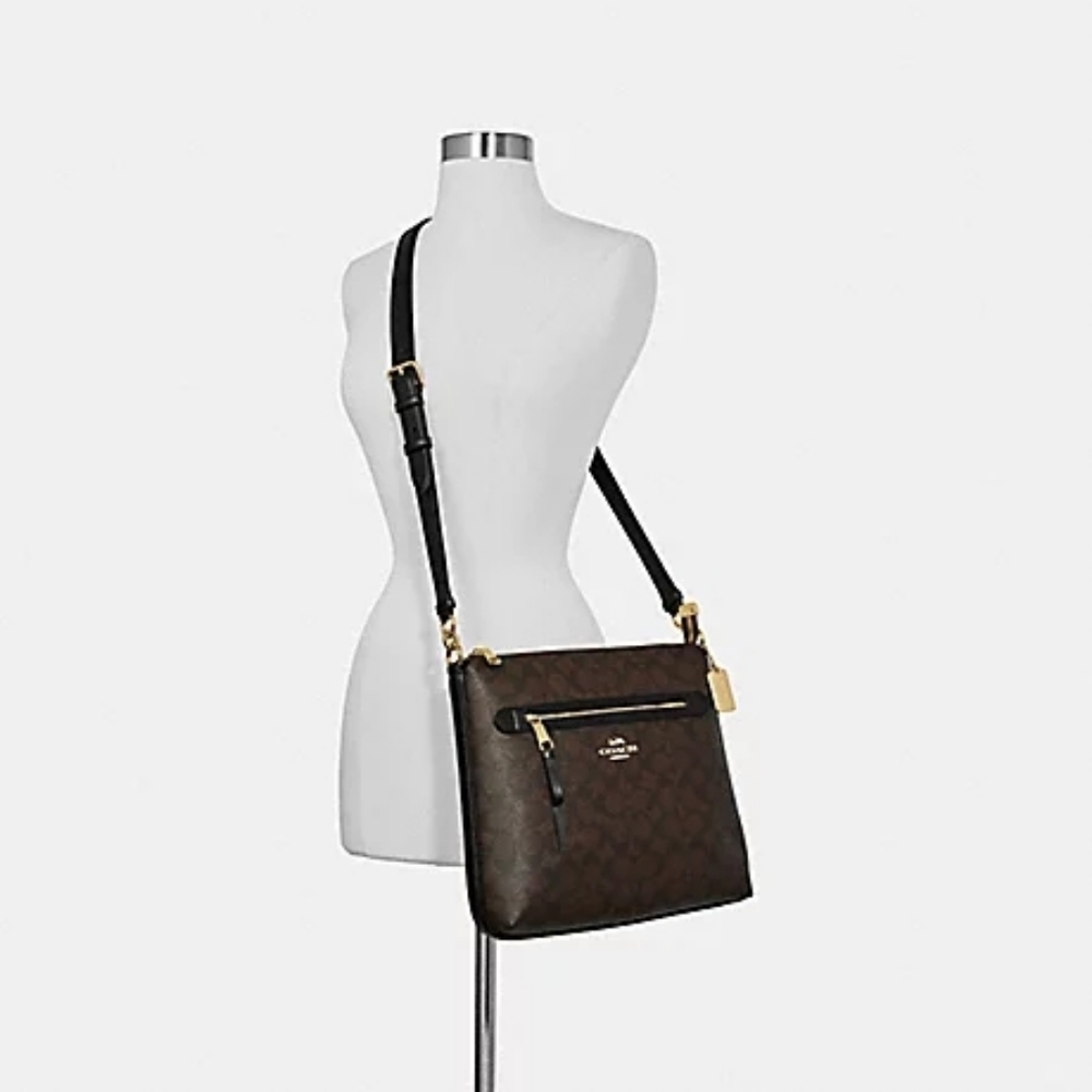 COACH Mae File Crossbody in Signature C Canvas F77885 Brown Black - Picture 3 of 15